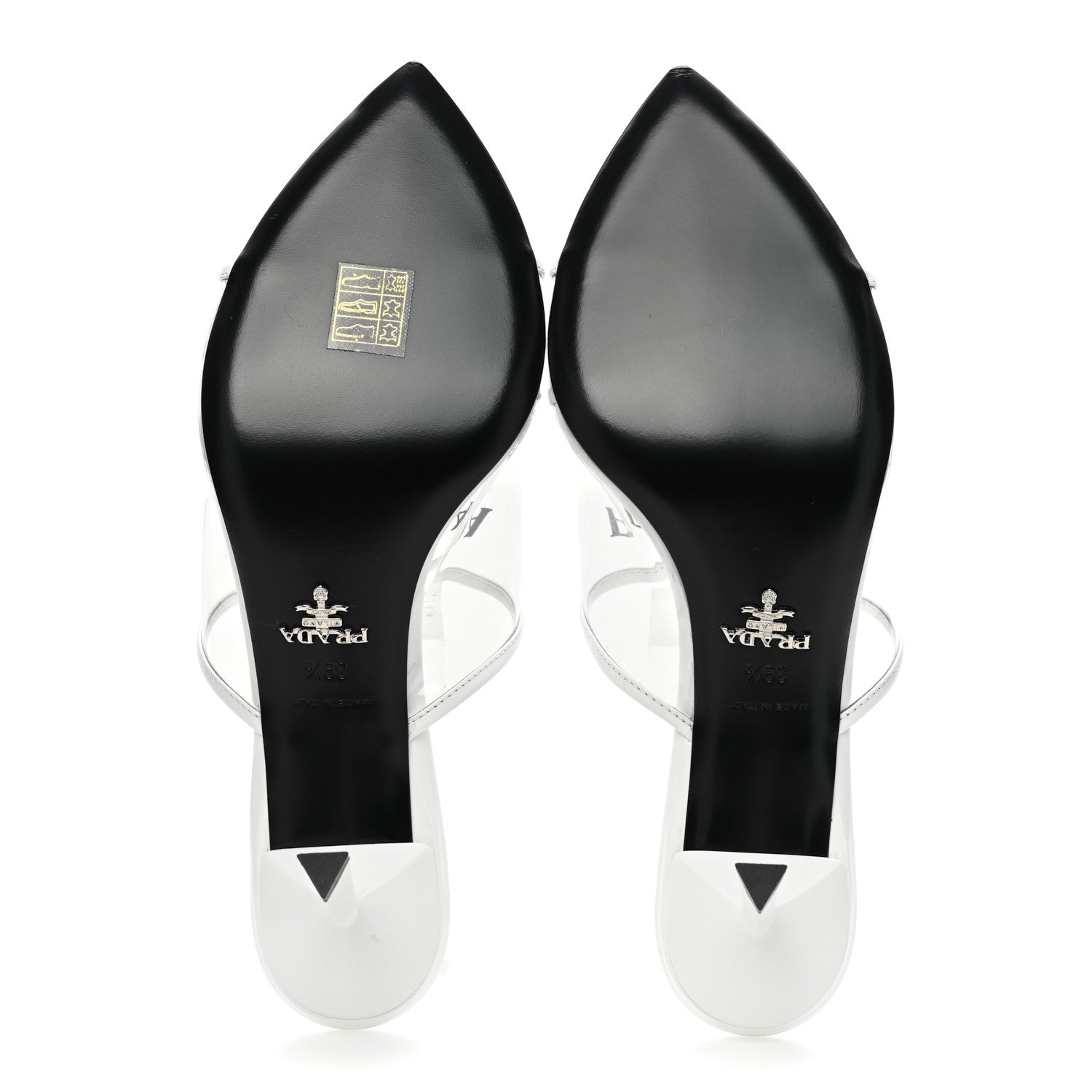 Prada Plexiglass Calfskin Metal Triangle Logo 75mm Slide Sandals 39.5 White 5 of 11