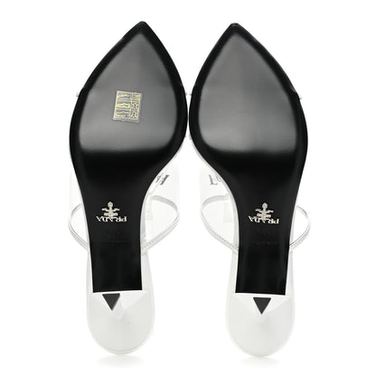Prada Plexiglass Calfskin Metal Triangle Logo 75mm Slide Sandals 39.5 White 5 of 11