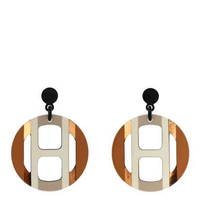 Hermes Lacquered Horn H Equipe Earrings Sable 1 of 7