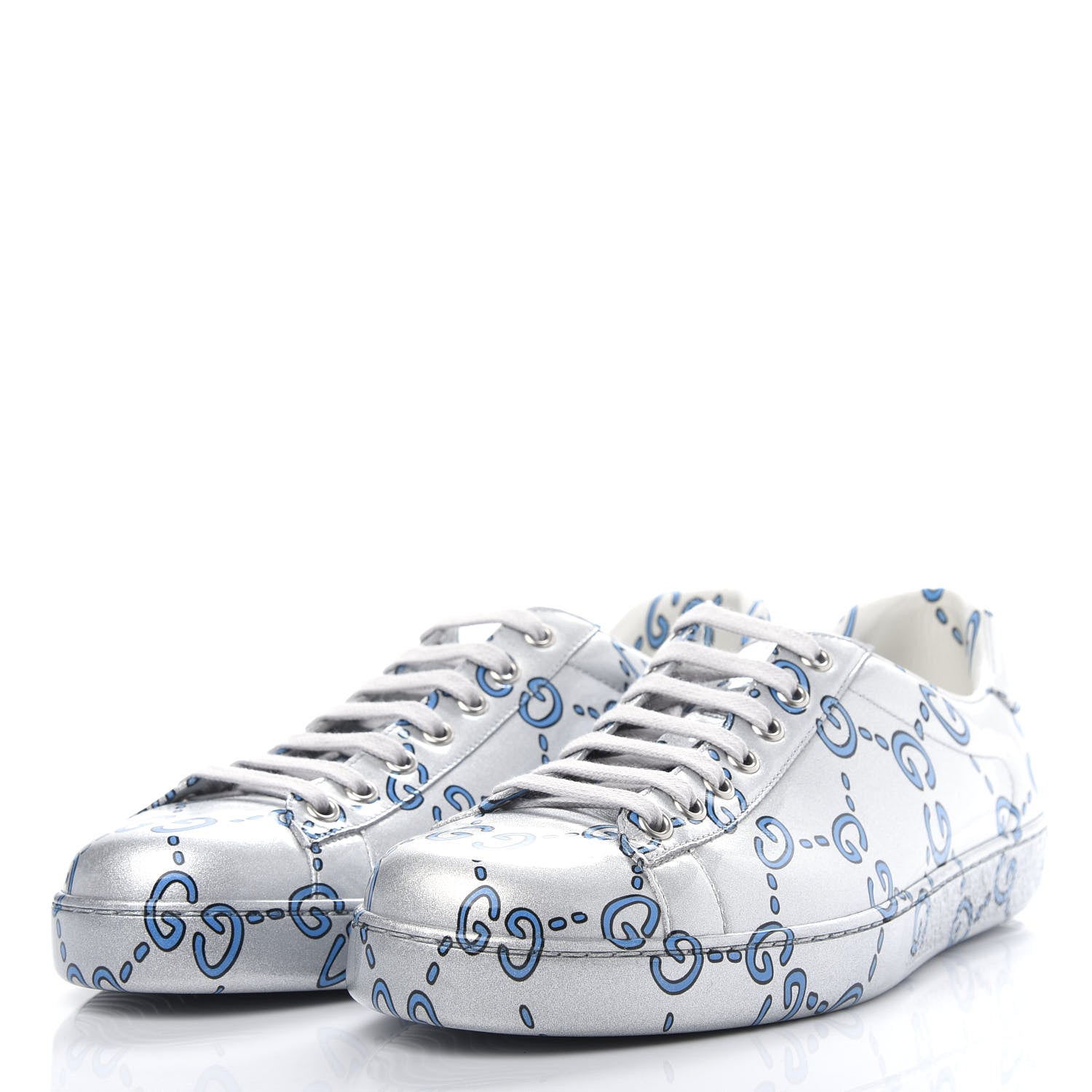 Gucci Miro Rubber Wax GucciGhost Print Mens New Ace Sneakers 9 Silver 3 of 12