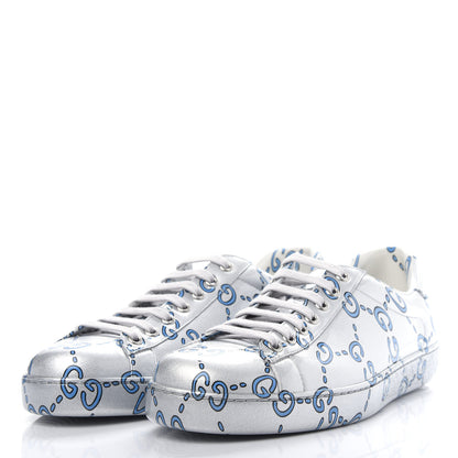 Gucci Miro Rubber Wax GucciGhost Print Mens New Ace Sneakers 9 Silver 3 of 12