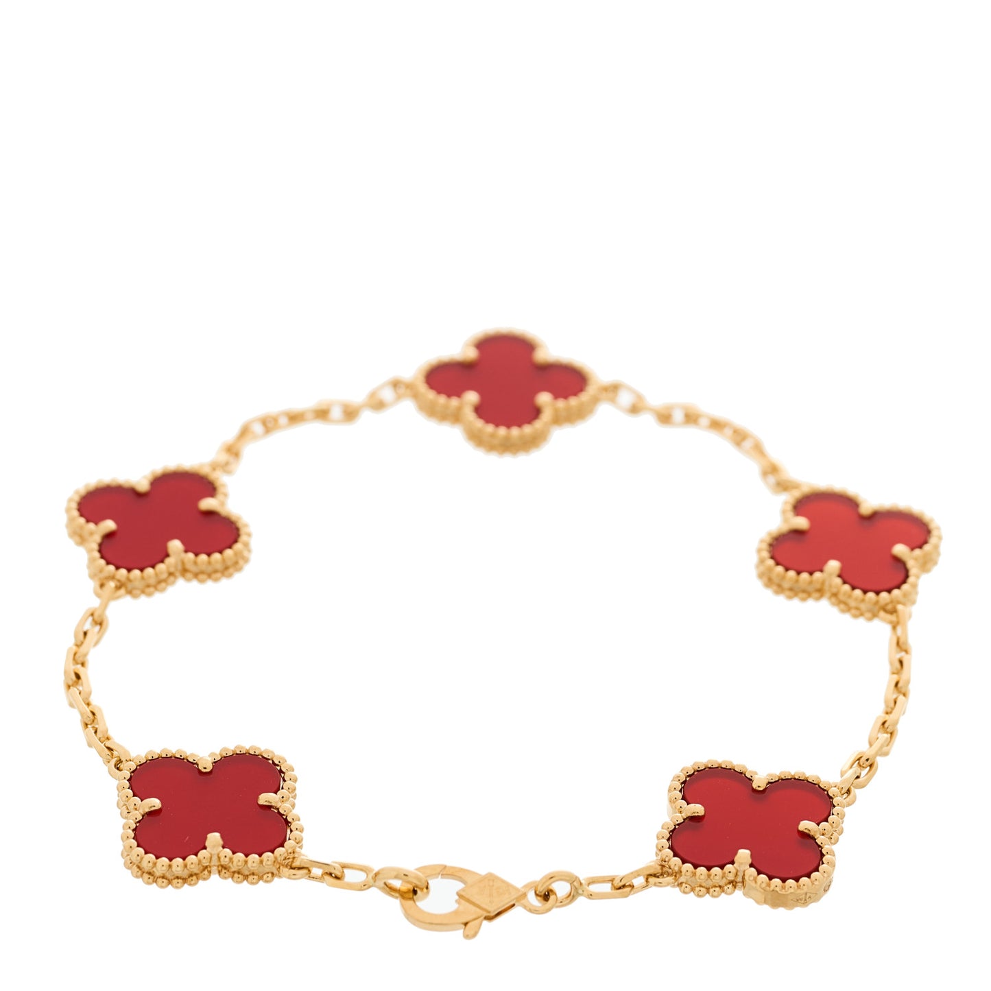 18K Yellow Gold Carnelian 5 Motifs Vintage Alhambra Bracelet