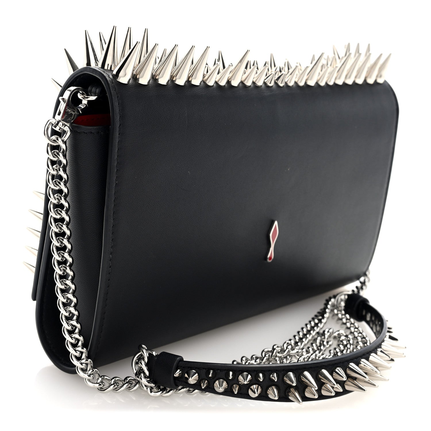 Christian Louboutin Nappa Estepic Spikes Paloma Clutch Black Silver 3 of 9