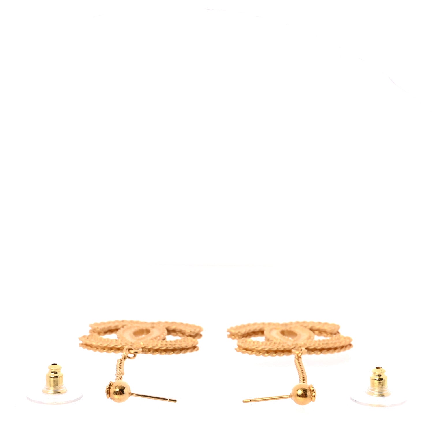 Chanel CC Drop Earrings Matte Gold 3 of 5