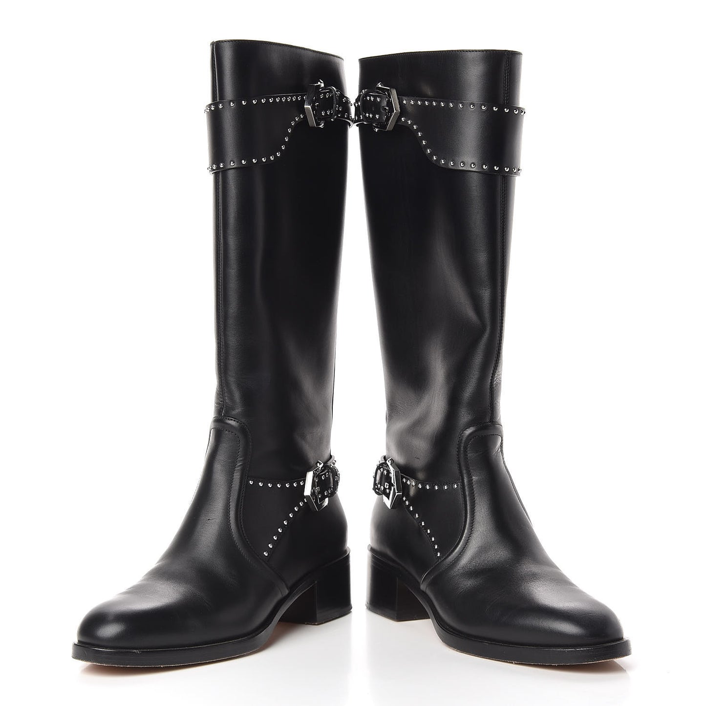Calfskin Studded Riding Boots 39 Black