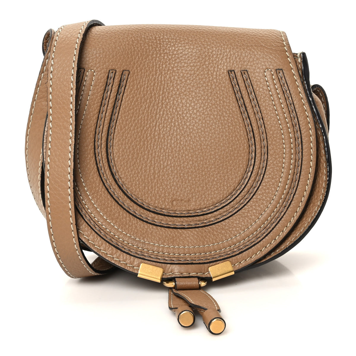Calfskin Mini Marcie Round Crossbody Bag Nut