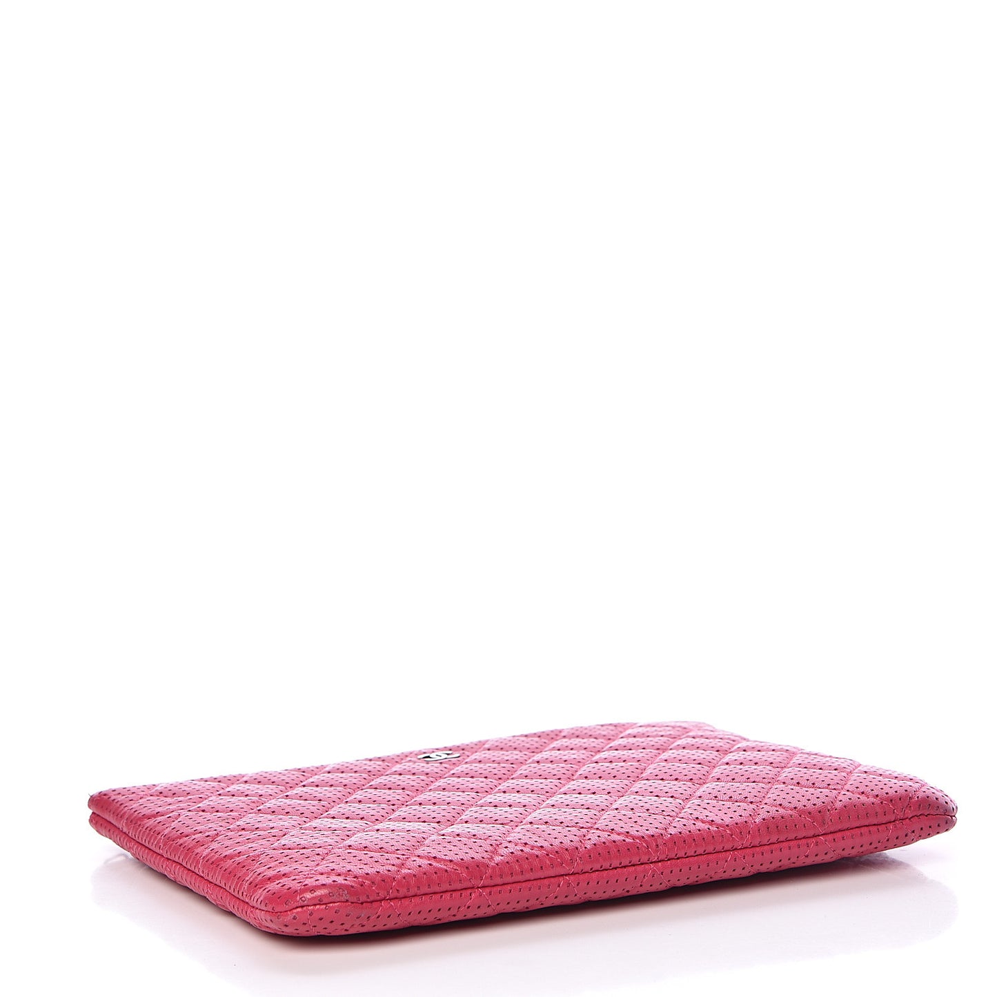 Perforated Lambskin Quilted Medium Zip Pouch Pink