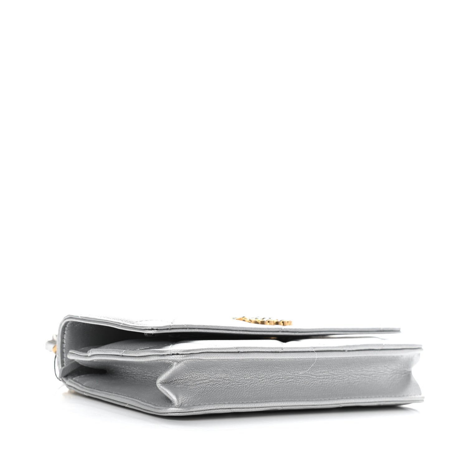 Metallic Lambskin Quilted Chanel 19 Wallet On Chain WOC Silver