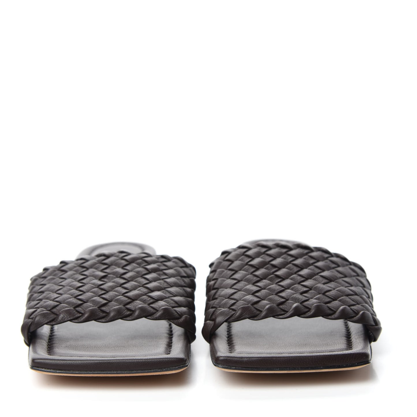 Nappa Intrecciato Squared Toe Flat Sandals 38.5 Espresso