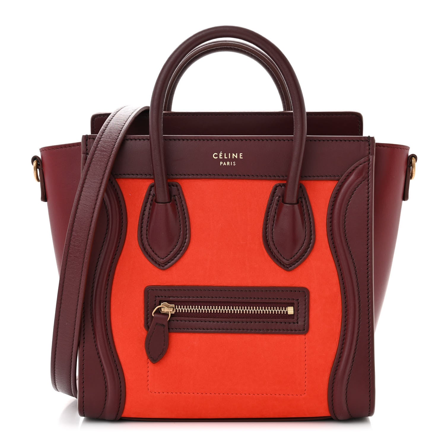 Celine Baby Grained Calfskin Nubuck Nano Tri-Color Luggage Vermillion 1 of 10