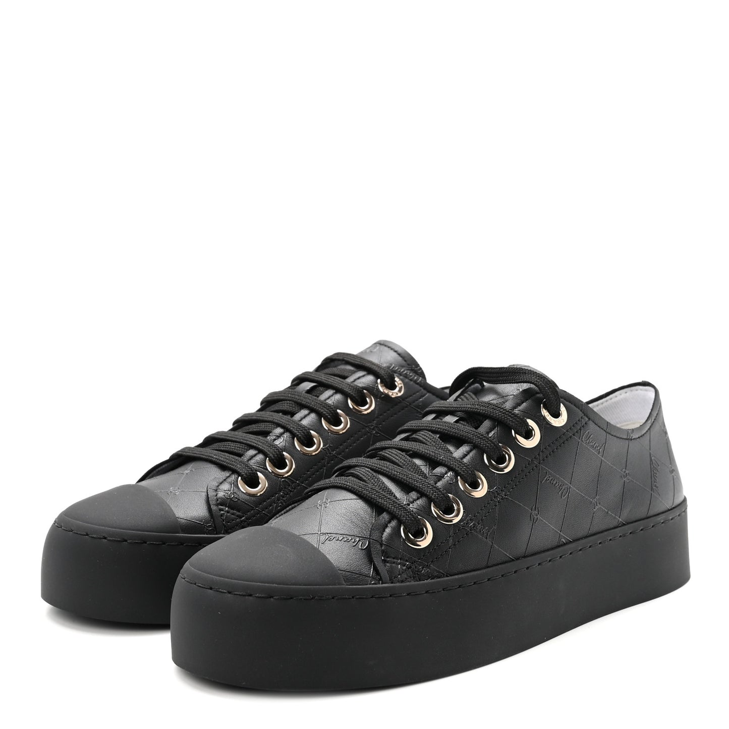 Lambskin Printed Logo Sneakers 37.5 Black