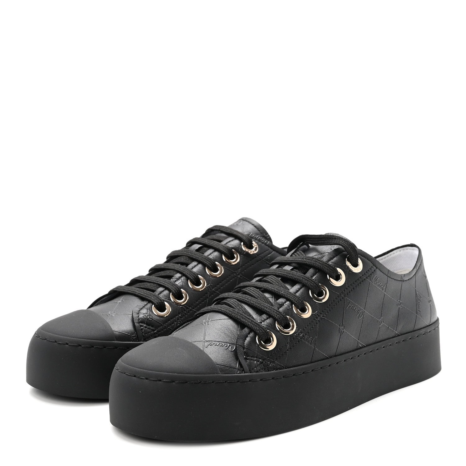 Chanel Lambskin Printed Logo Sneakers 37.5 Black 4 of 10