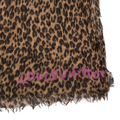 Louis Vuitton Cashmere Silk Leopard Stole Brown 4 of 6