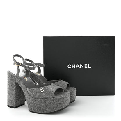 Chanel Wool CC Platform Sandals 38 Grey 9 of 9