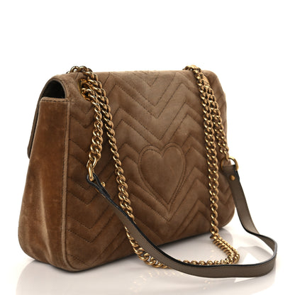 Gucci Velvet Matelasse Medium GG Marmont Shoulder Bag Taupe 3 of 10