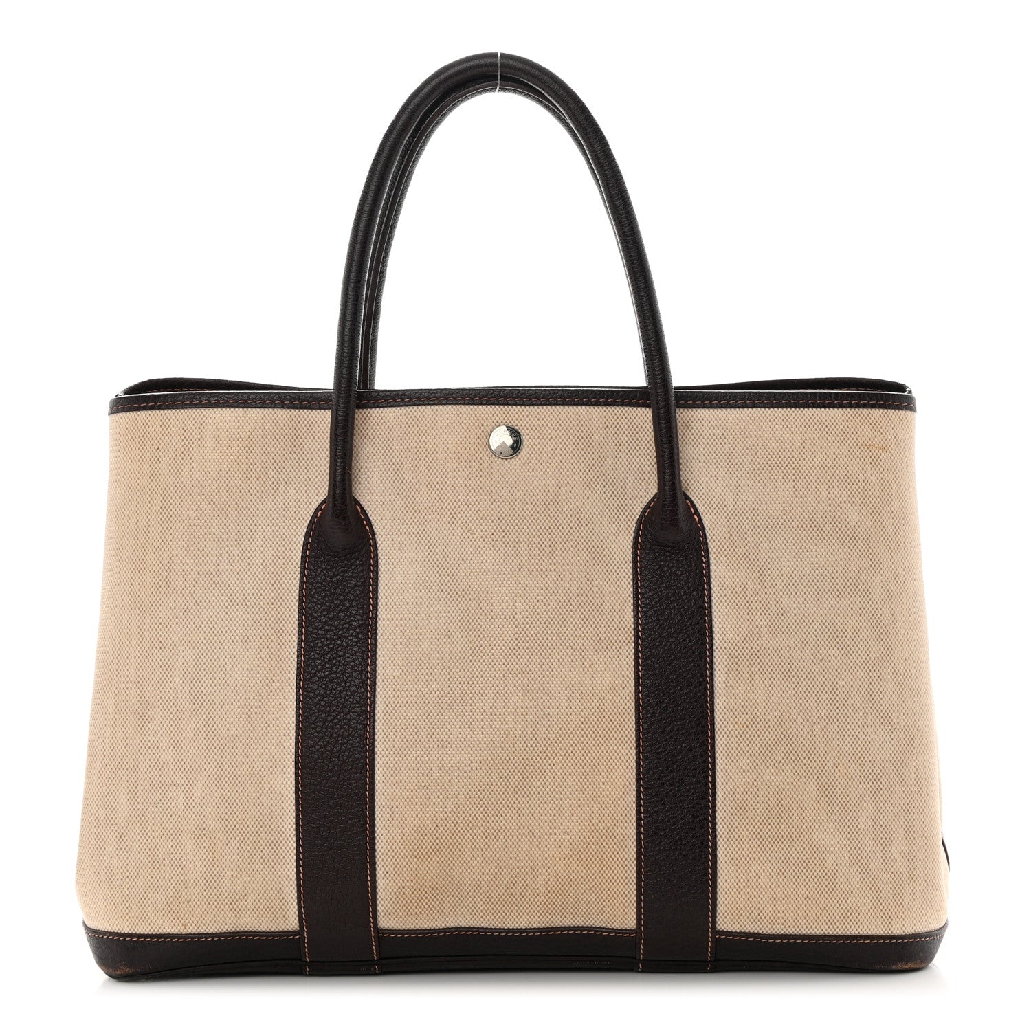 Hermes Buffle Skipper Toile Garden Party 36 MM Tote Marron Fonce 1 of 17