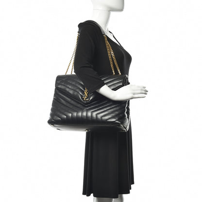 Saint Laurent Calfskin Y Quilted Monogram Large Loulou Chain Satchel Black 2 of 11
