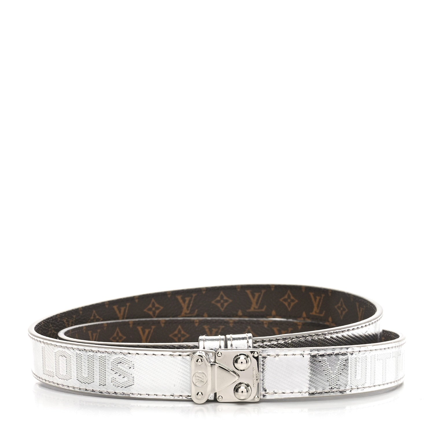 Louis Vuitton Metallic Calfskin Monogram Serrures 20mm Belt Silver 1 of 4