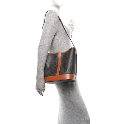Celine Triomphe Canvas Calfskin Medium Bucket Bag Tan 3 of 9