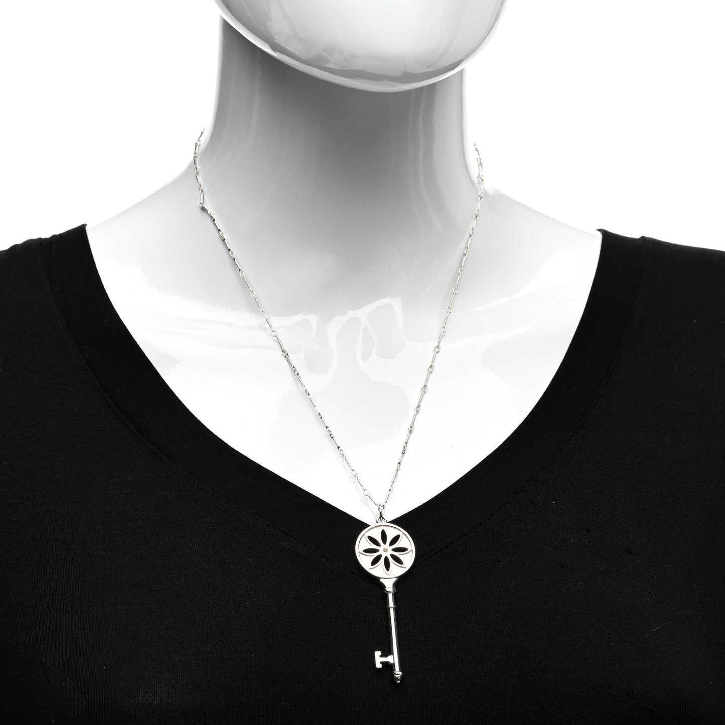 Sterling Silver Diamond Large Daisy Key Pendant Necklace