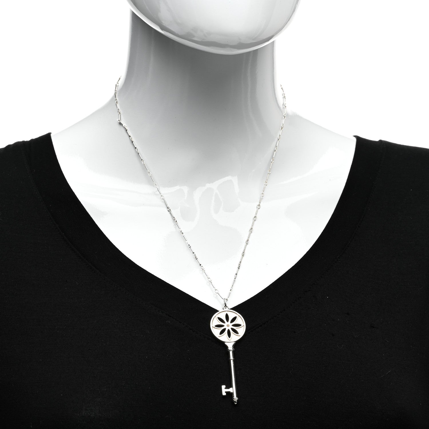 Tiffany Sterling Silver Diamond Large Daisy Key Pendant Necklace 2 of 4