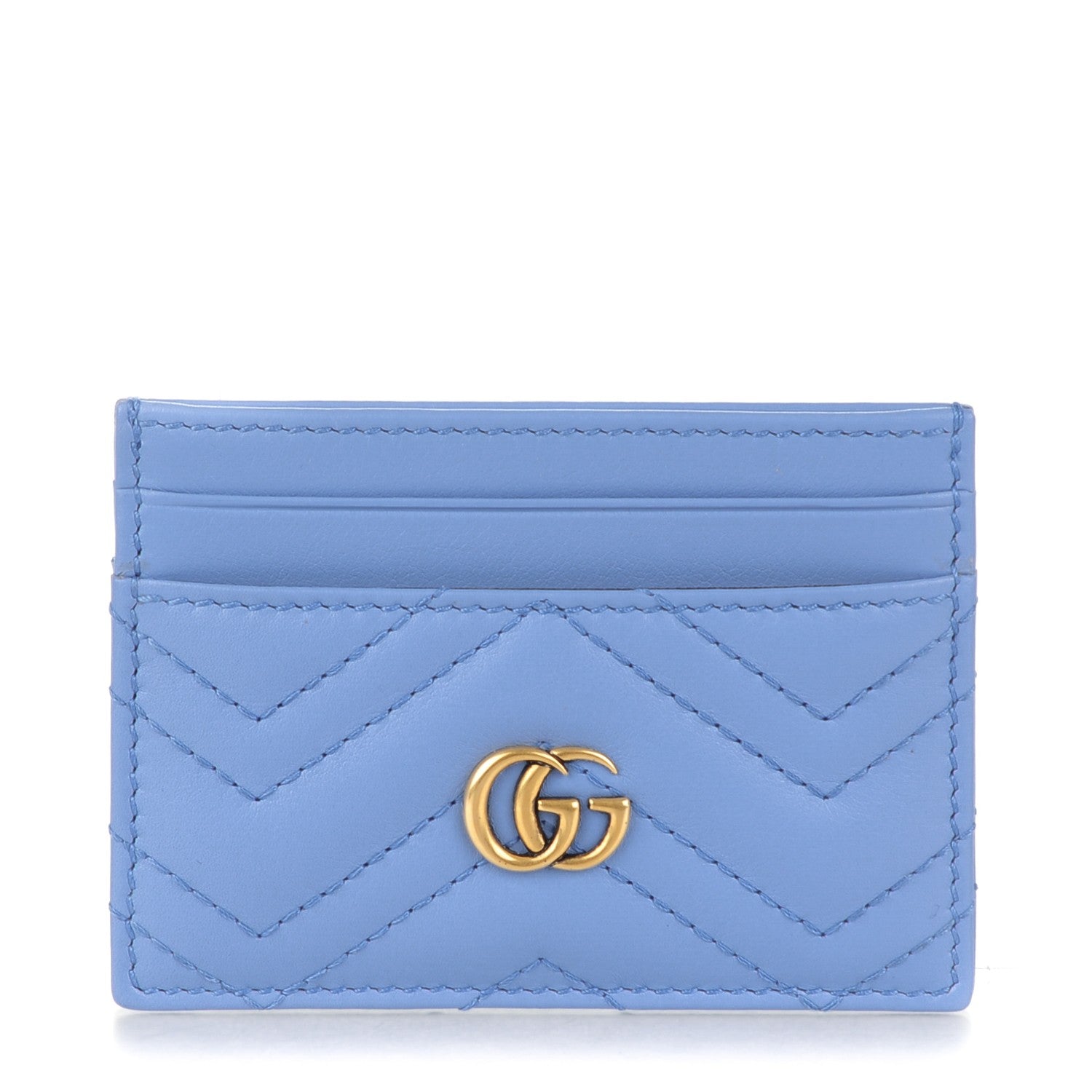Gucci Calfskin Matelasse GG Marmont Card Holder Clear Sky Blue 1 of 6