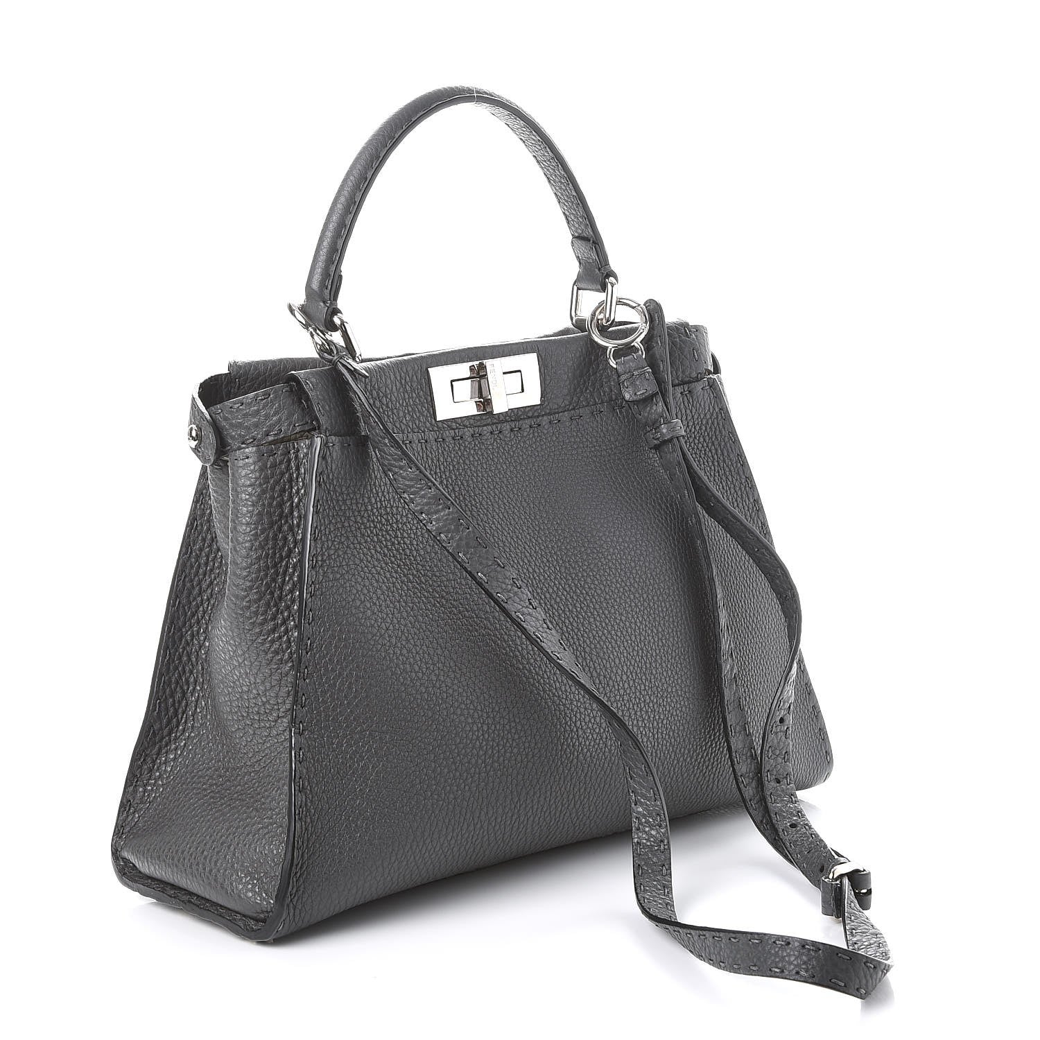 Fendi Cuoio Romano Selleria Bi-Color Medium Peekaboo Iconic Satchel Asfalto Latte 4 of 11