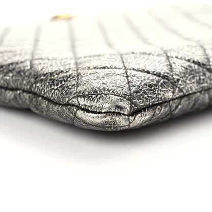 Chanel Cracked Metallic Calfskin Quilted Large Boy Cosmetic Case Silver 5 of 17
