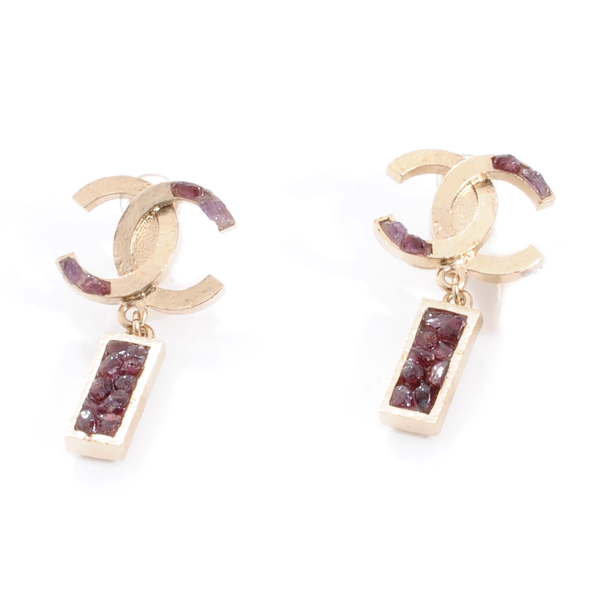 Raw Amethyst CC Clip On Earrings Light Gold
