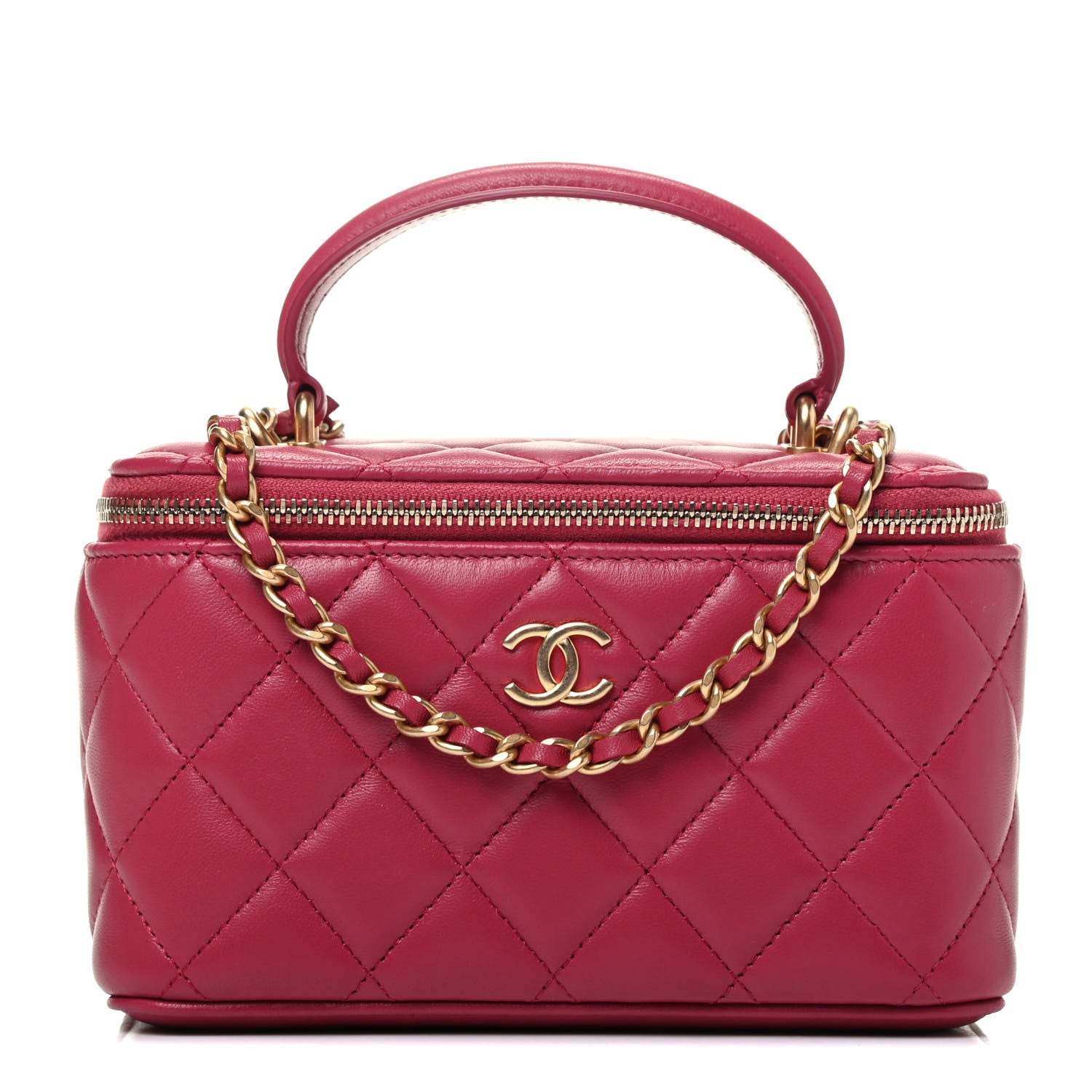 Chanel Lambskin Quilted Small Top Handle Vanity Case With Chain