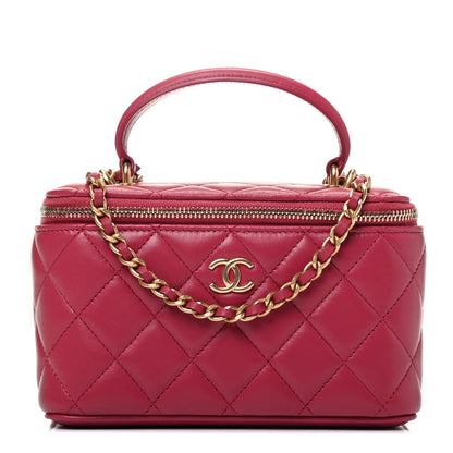 Chanel Lambskin Quilted Small Top Handle Vanity Case With Chain Dark Pink 1 of 9