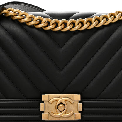 Chanel Calfskin Chevron Quilted Medium Boy Flap Black 8 of 10