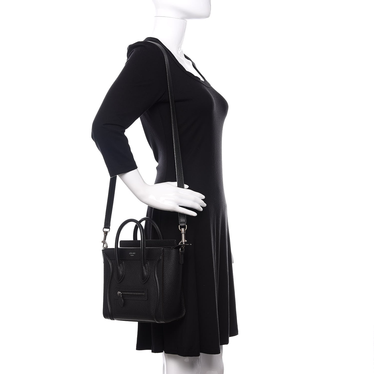 Celine Drummed Calfskin Nano Luggage Black 2 of 9