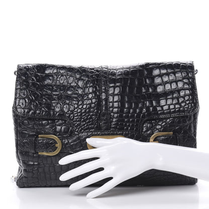 Jimmy Choo Crocodile Embossed Calfskin Messenger Black 2 of 16