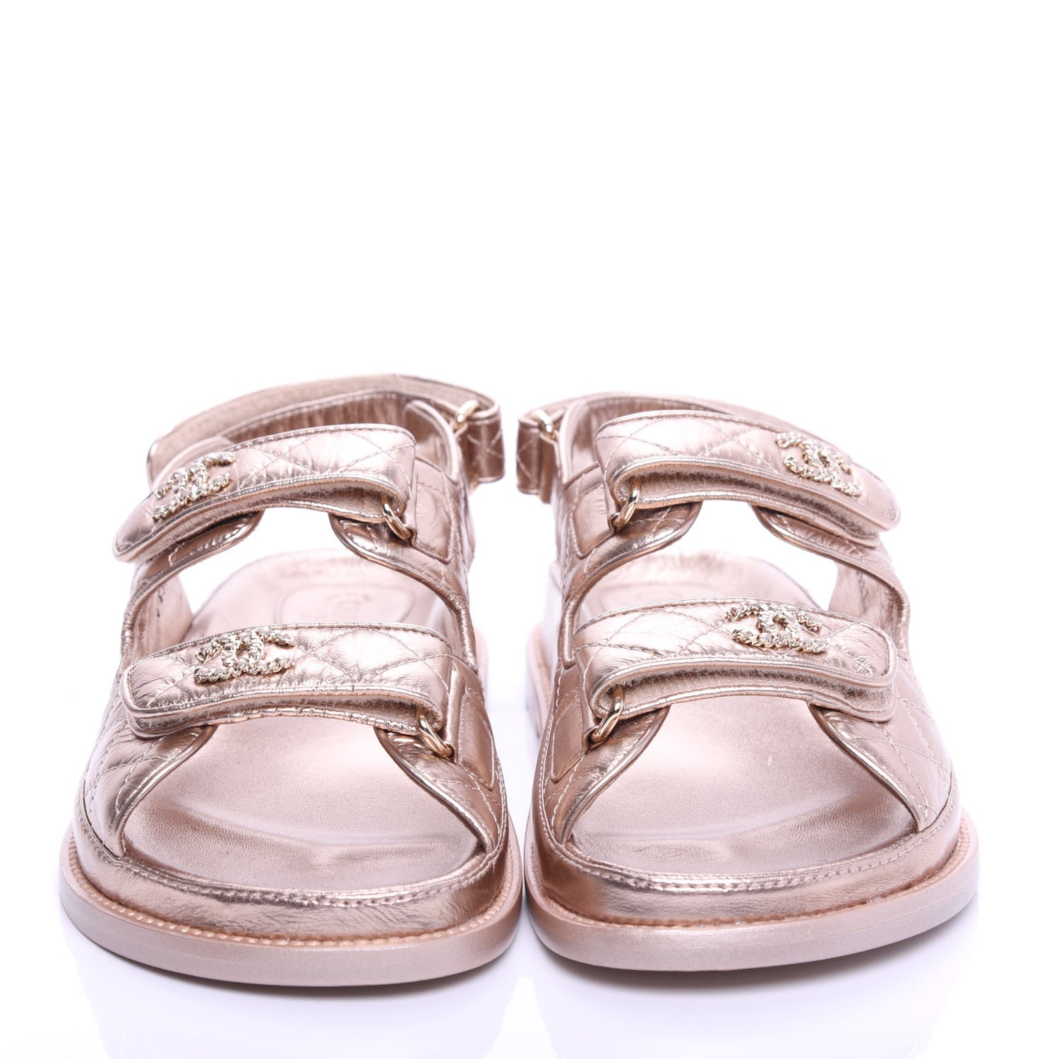 Chanel Iridescent Lambskin Quilted Velcro Dad Sandals 38 Light Bronze 3 of 10
