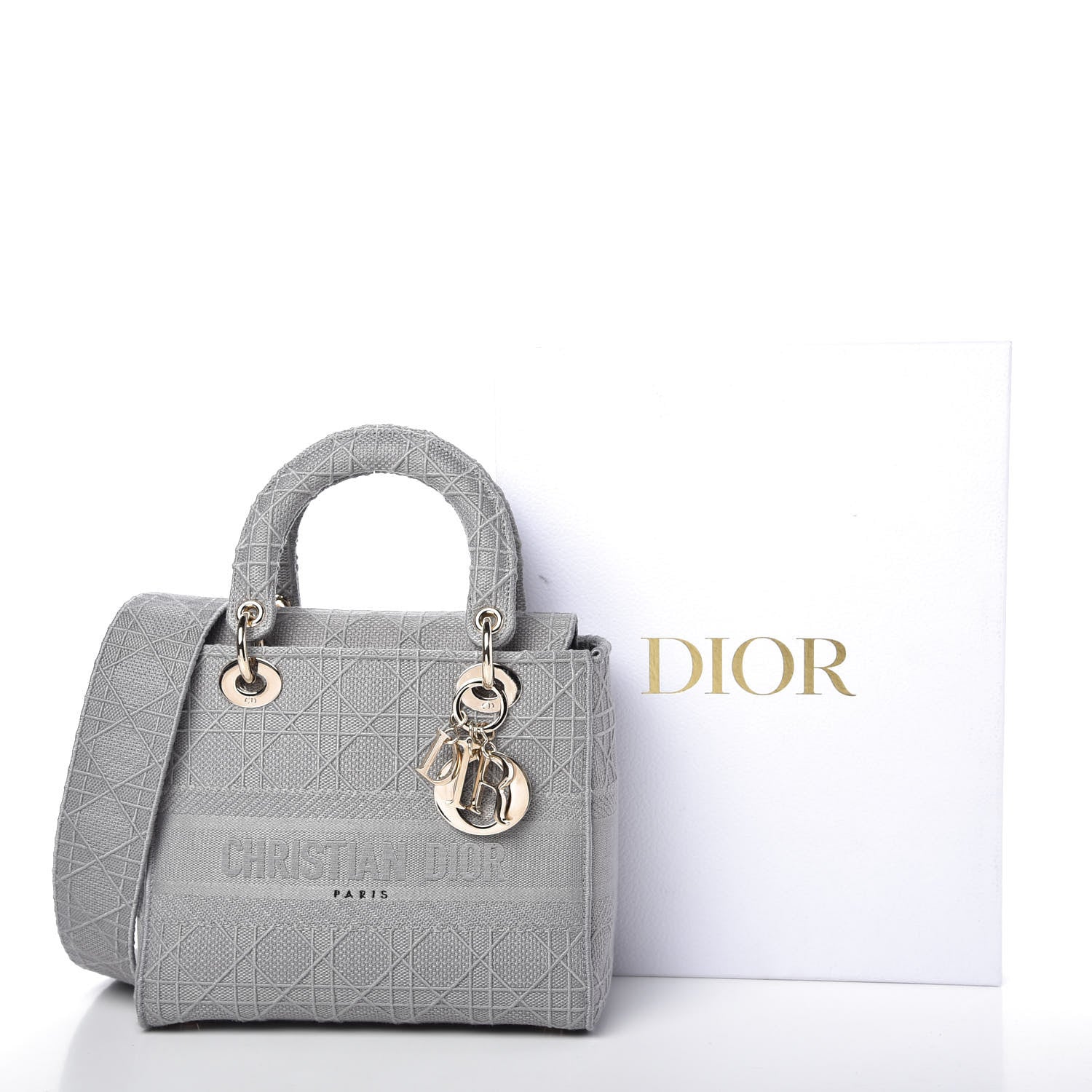 Christian Dior Canvas Embroidered Cannage Medium Lady D-Lite Gray 11 of 11