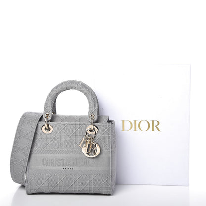 Christian Dior Canvas Embroidered Cannage Medium Lady D-Lite Gray 11 of 11