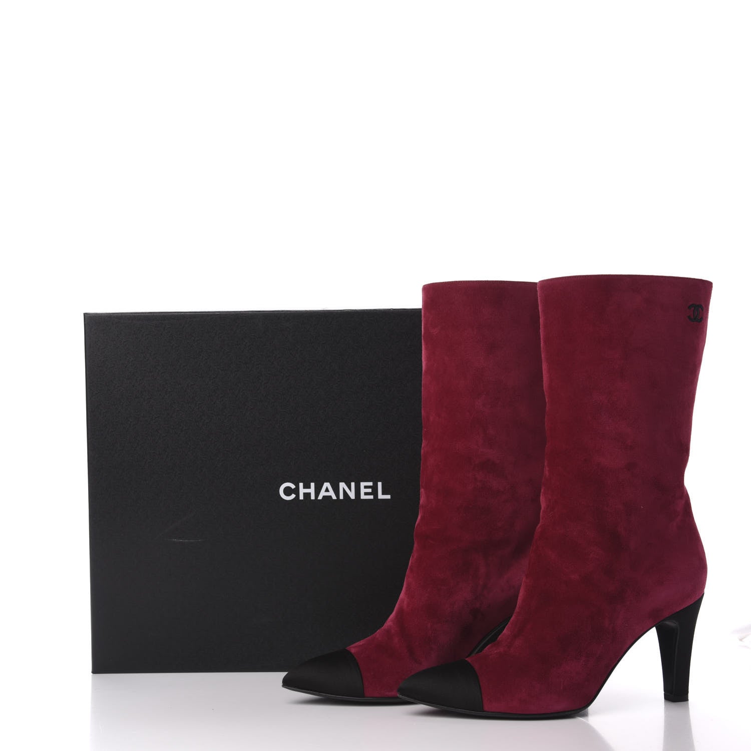 Chanel Suede Calfskin Satin Gabrielle Cap Toe Short Boots 40 Burgundy Black 8 of 10