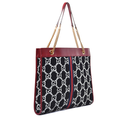 Gucci Tweed GG Monogram Large Rajah Chain Tote Romantic Cherry Black White 3 of 8
