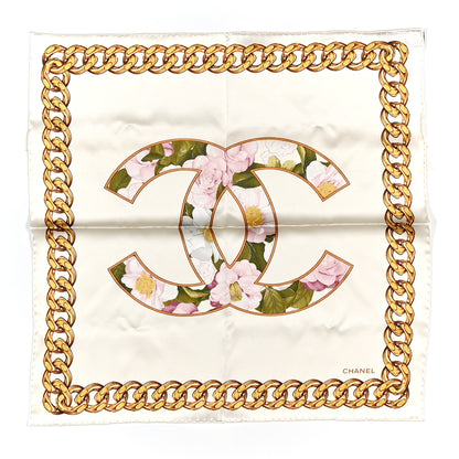 Chanel Silk CC Floral Chain Square Scarf Light Beige Golden Multicolor 1 of 3