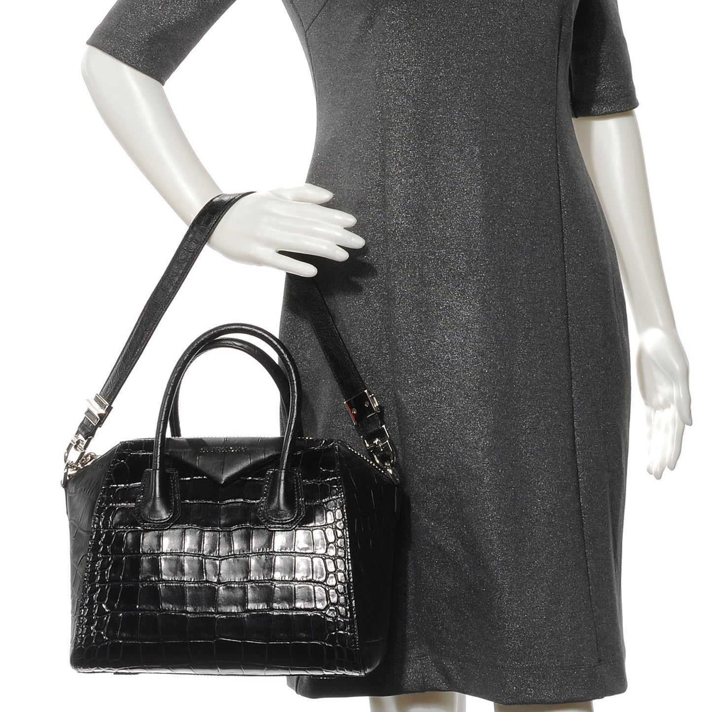 Calfskin Crocodile Embossed Small Antigona Black