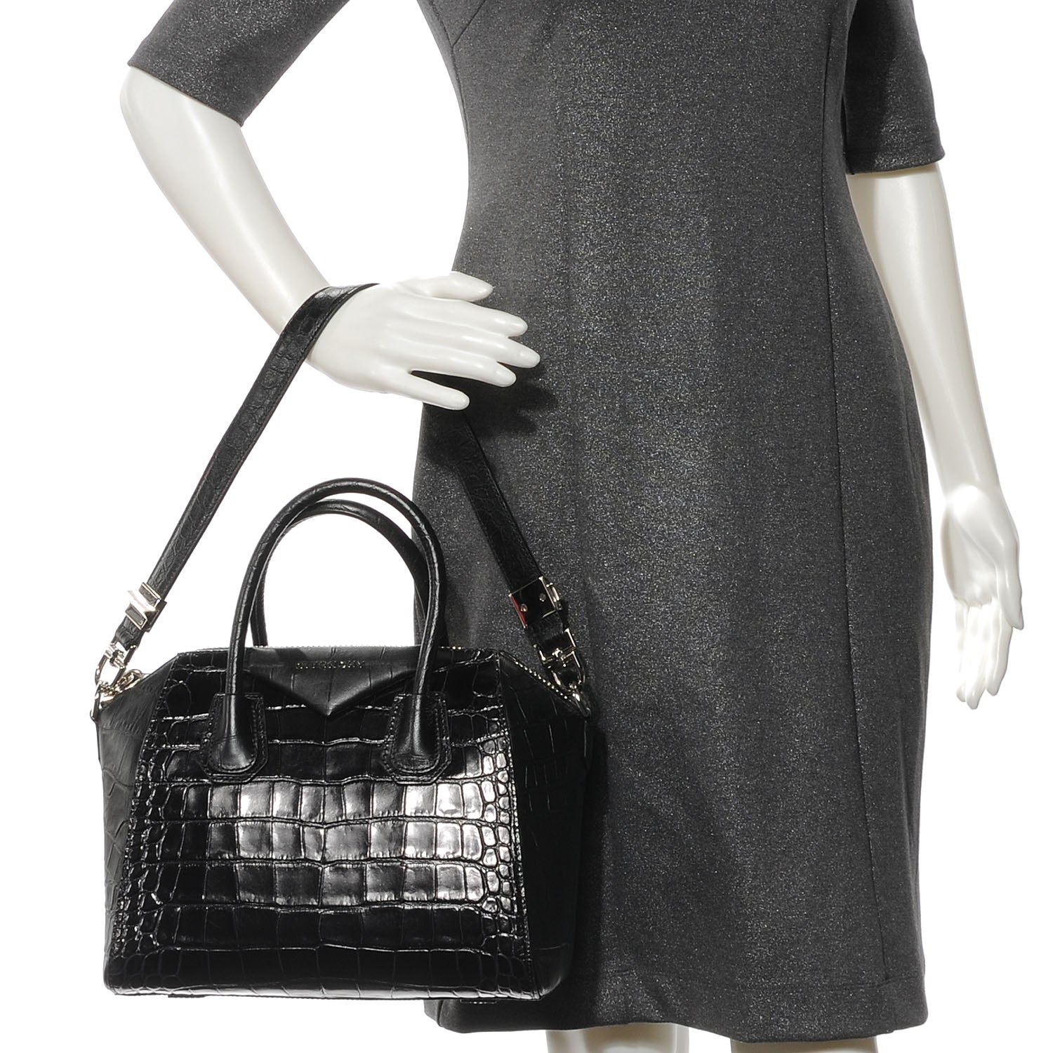 Givenchy Calfskin Crocodile Embossed Small Antigona Black 2 of 7