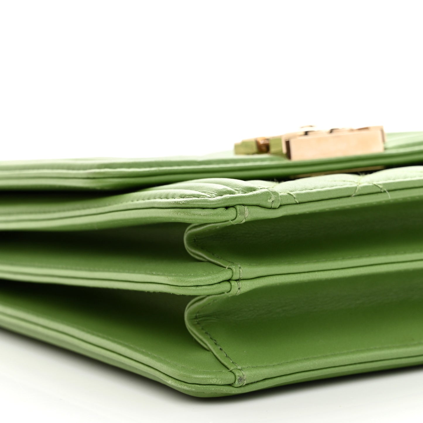 Calfskin Quilted North South Boy Flap Green
