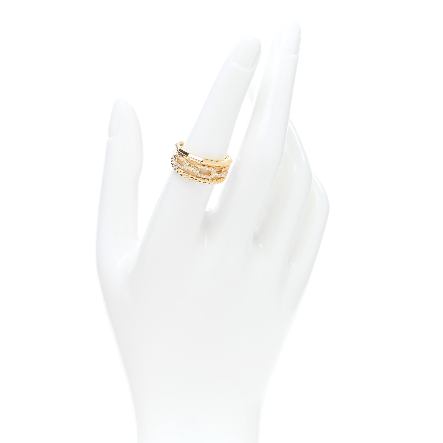 David Yurman 18K Yellow Gold Diamond 9.5mm Stax Three-Row Ring 54 7 2 of 5