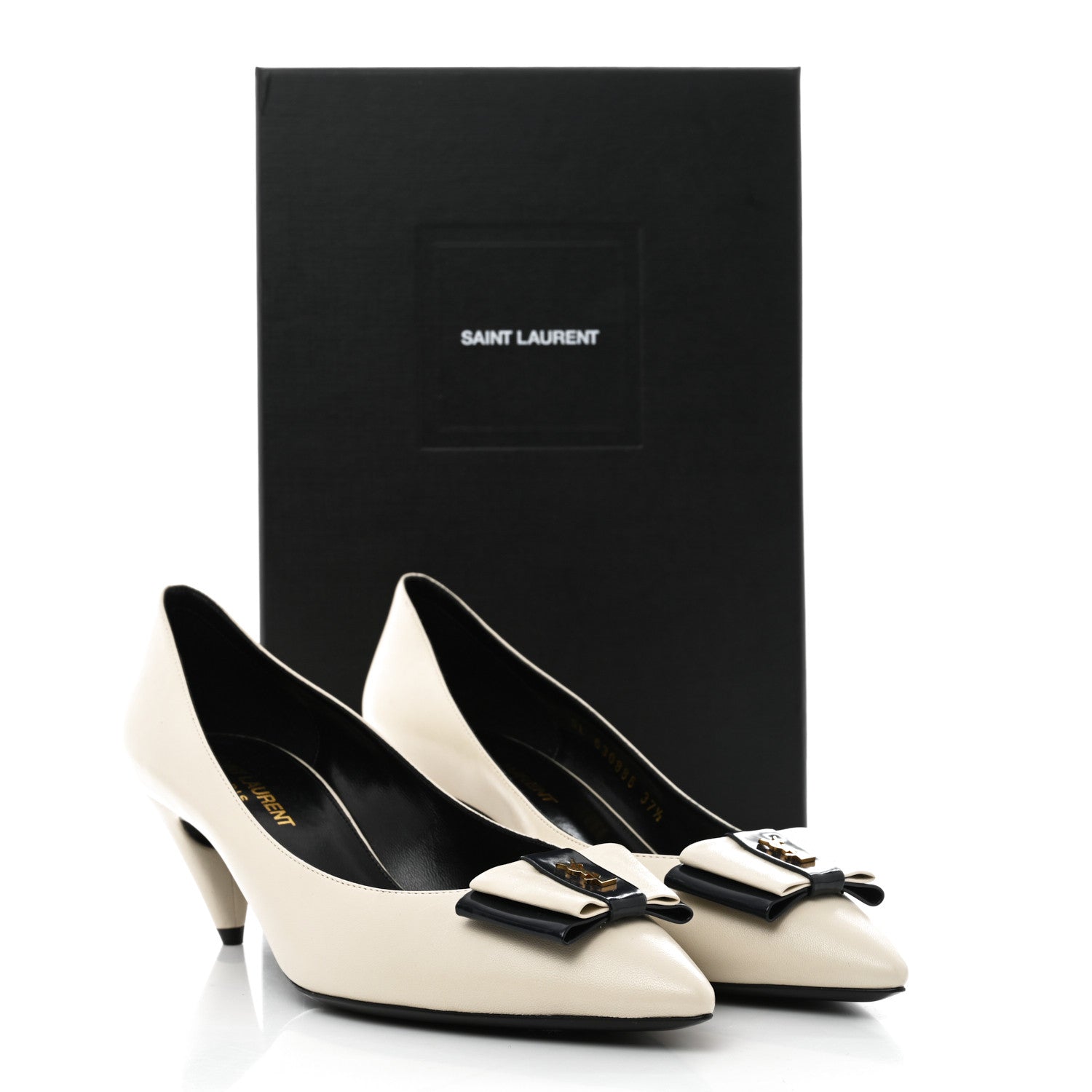 Saint Laurent Calfskin Bow Anais Pumps 37.5 White 9 of 9