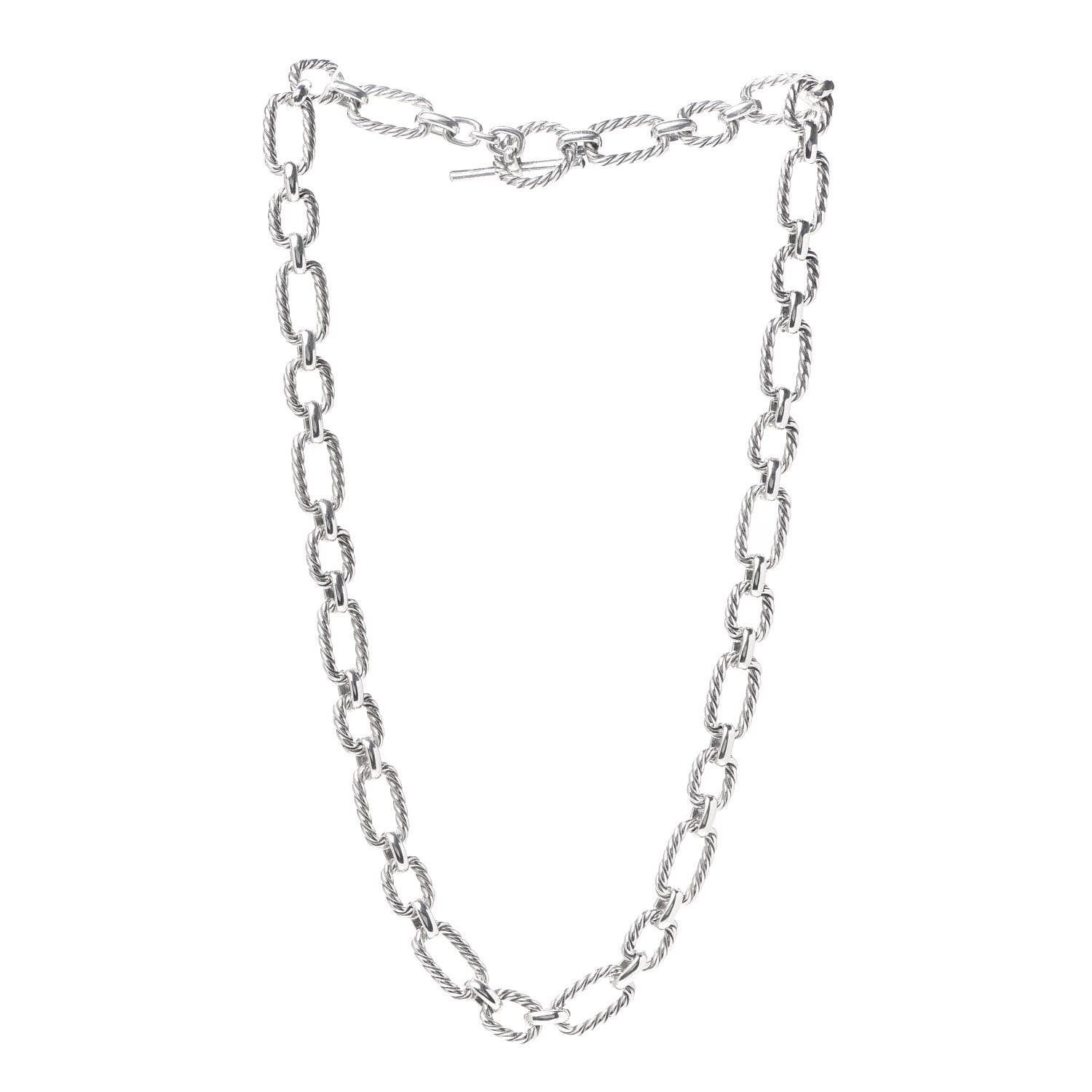 David Yurman Sterling Silver Blue Sapphire 9.5mm Cushion Link Chain Necklace 3 of 5