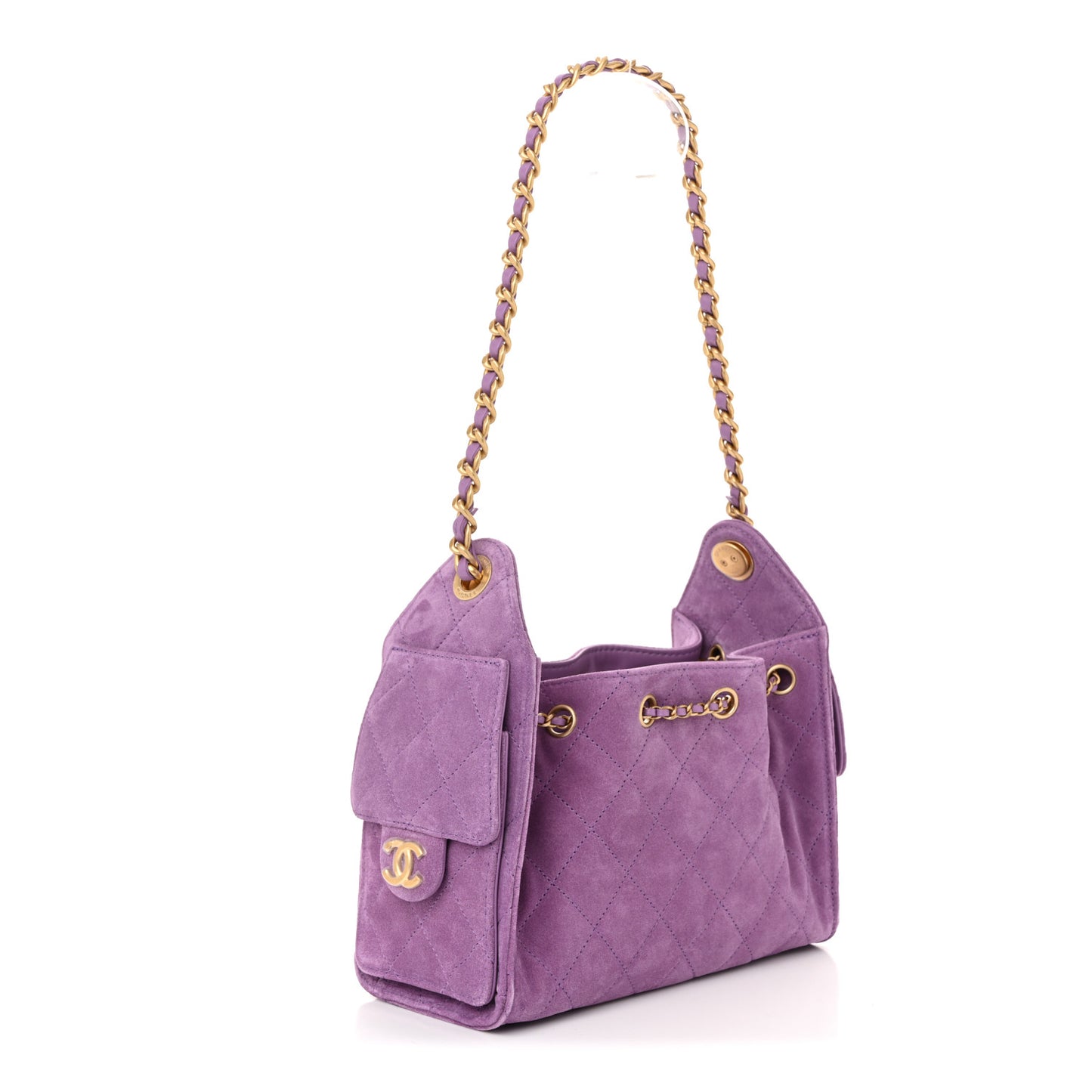 Suede Quilted Mini Chanel 25 Handbag Purple