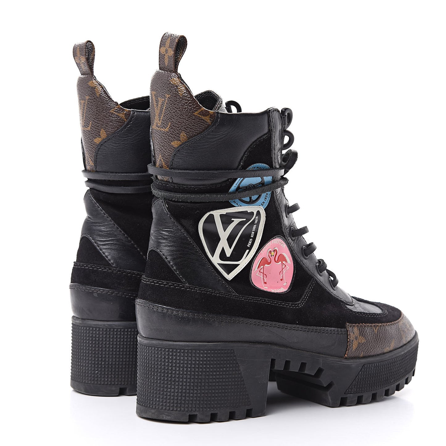 Suede Calfskin Monogram Checkpoint Platform Desert Boots 37 Black