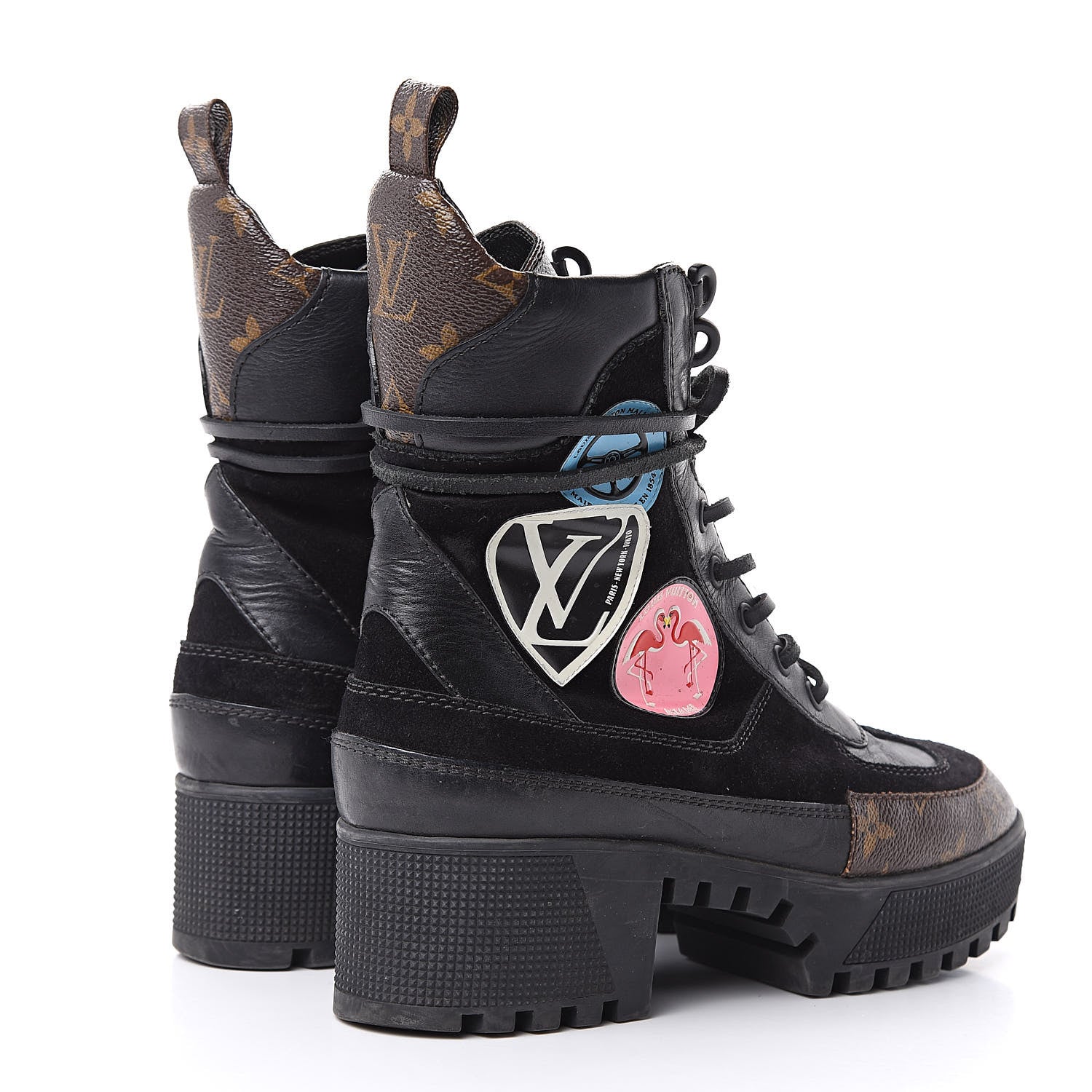 Louis Vuitton Suede Calfskin Monogram Checkpoint Platform Desert Boots 37 Black 5 of 14