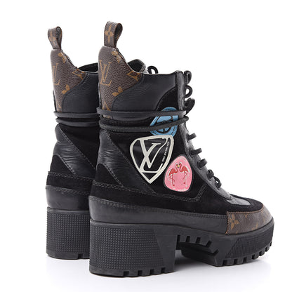 Louis Vuitton Suede Calfskin Monogram Checkpoint Platform Desert Boots 37 Black 5 of 14